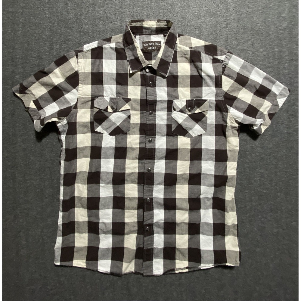 Red Level Nine Men Button Up Shirt Gray Plaid Check Pearl Snap Collar Size XL
